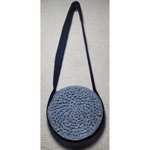 Handmade Crochet Circle Bag Navy Blue Marled Round Crossbody Boho Lined Purse